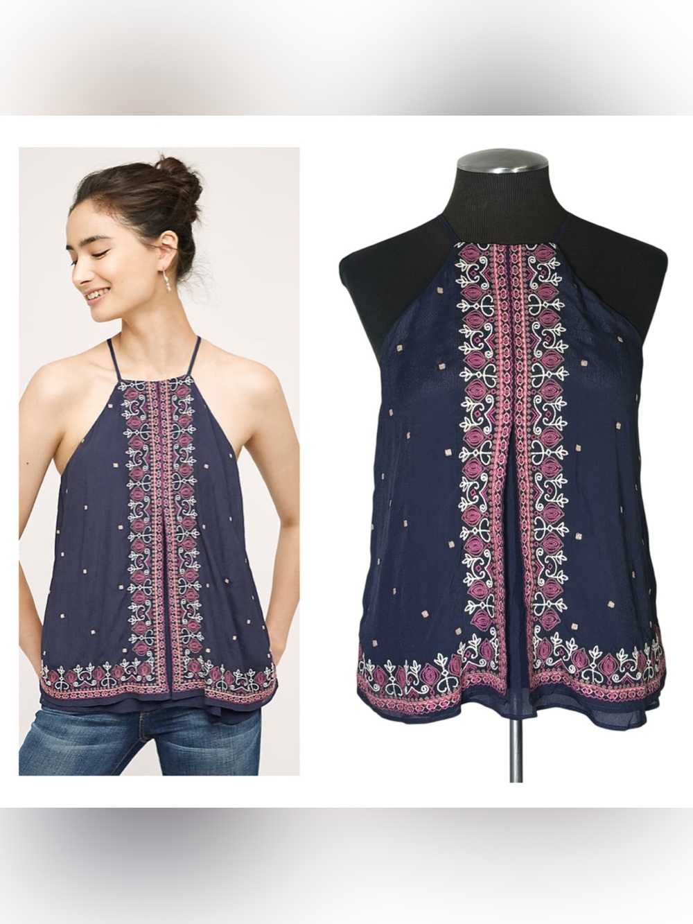 🆕 Floreat – Midnight Flower Embroidered Swing Top – Anthropologie – Size 2